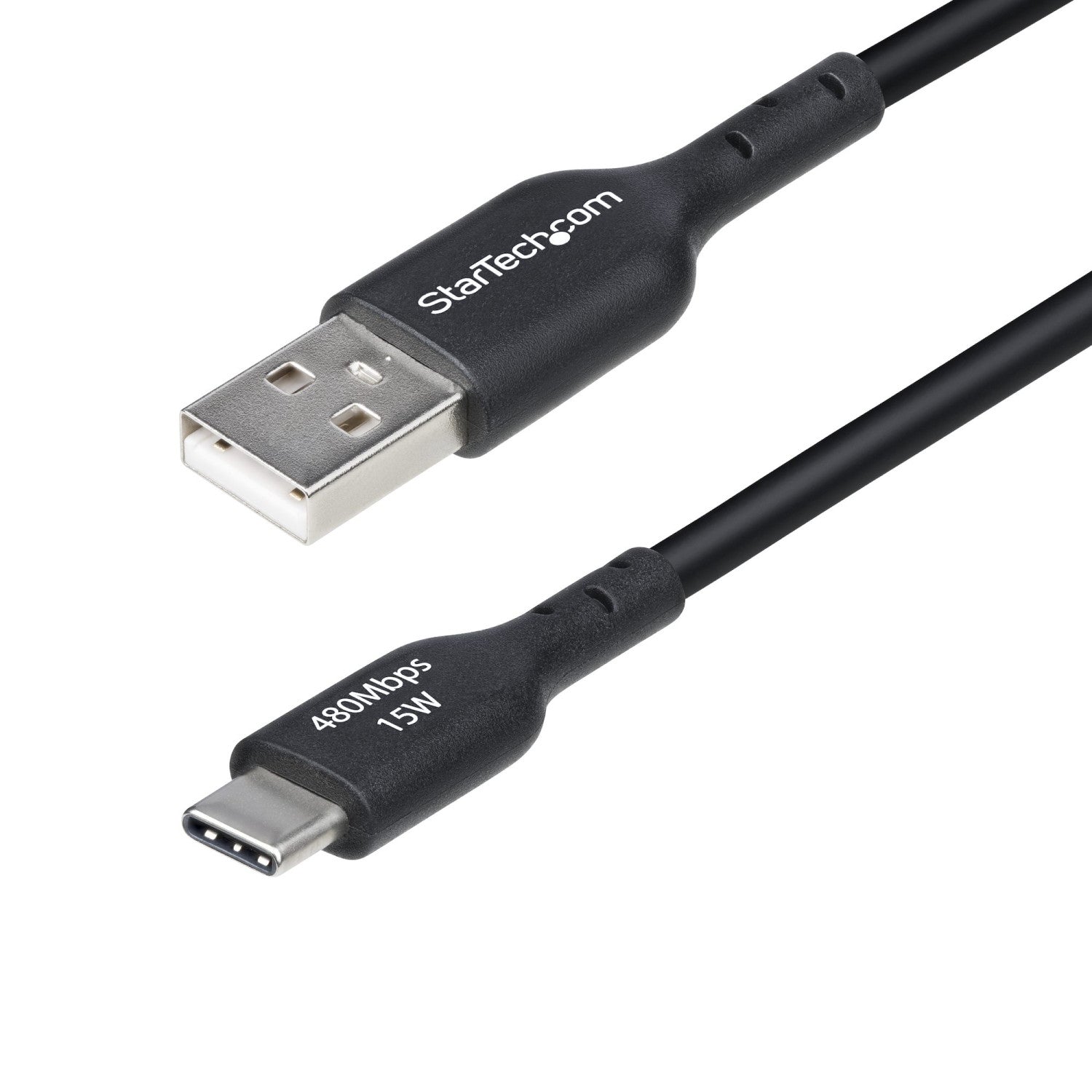 StarTech.com Cavo di ricarica USB-A a USB-C da 15cm, Cavetto di ricarica e sincronizzazione USB 2.0 3A, rivestimento in TPE - Nero