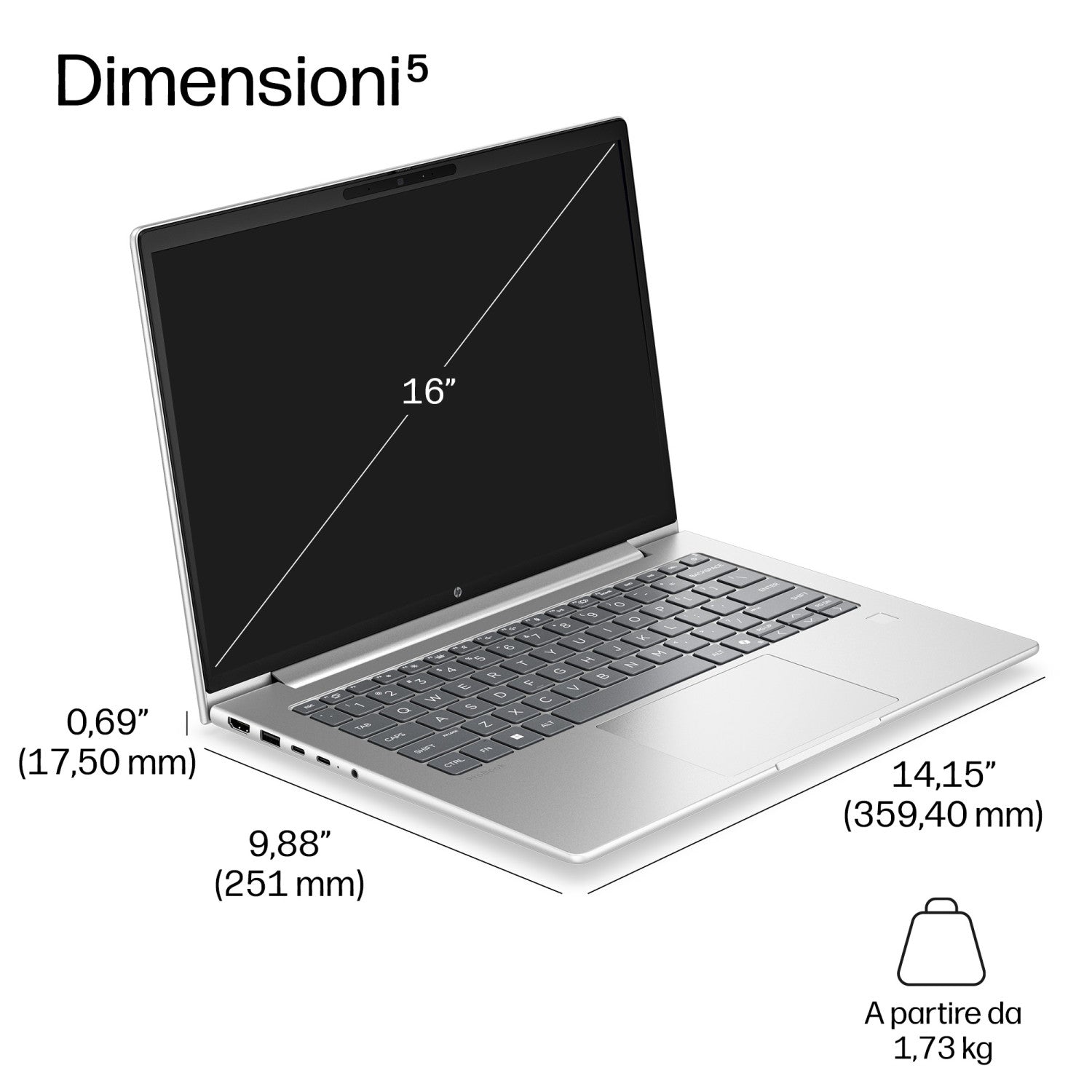 HP DL5L3AT laptop Copilot PC Intel Core Ultra 7 Computer portatile 40,6 cm (16") WUXGA 32 GB DDR5-SDRAM 1 TB SSD Wi-Fi 7 (802.11be) Windows 11 Pro Argento