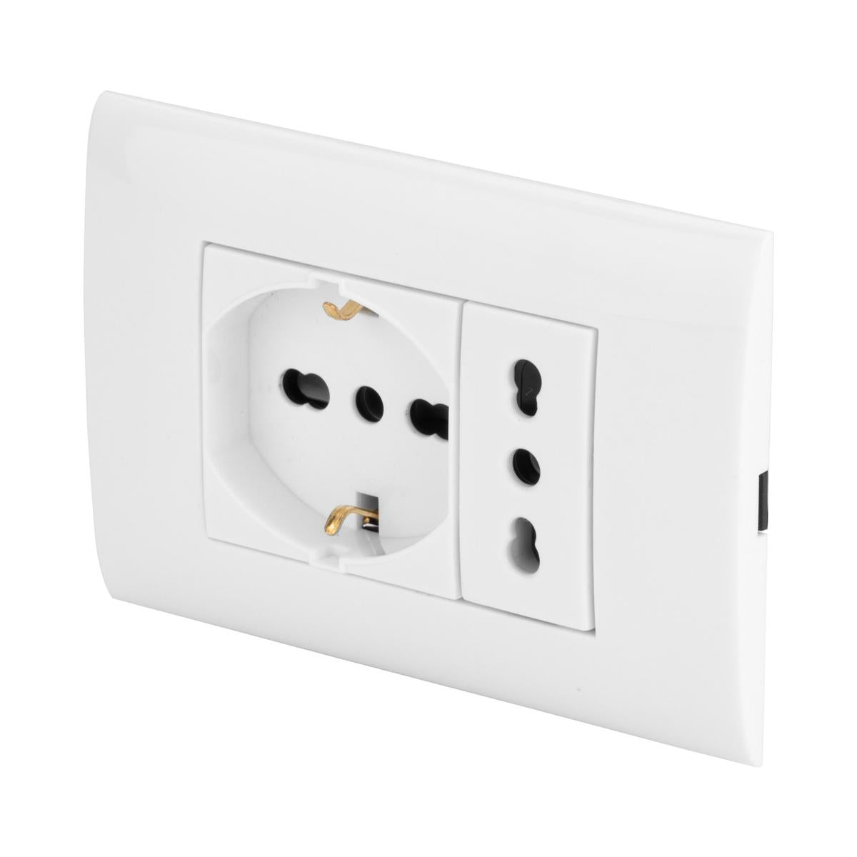 POLY POOL PP6094X Placca Evolution Scatola 3 Moduli con Frutto Presa Bivalente e Frutto Presa Pluristandard Kit Incasso con Supporto e Viti di Montaggio