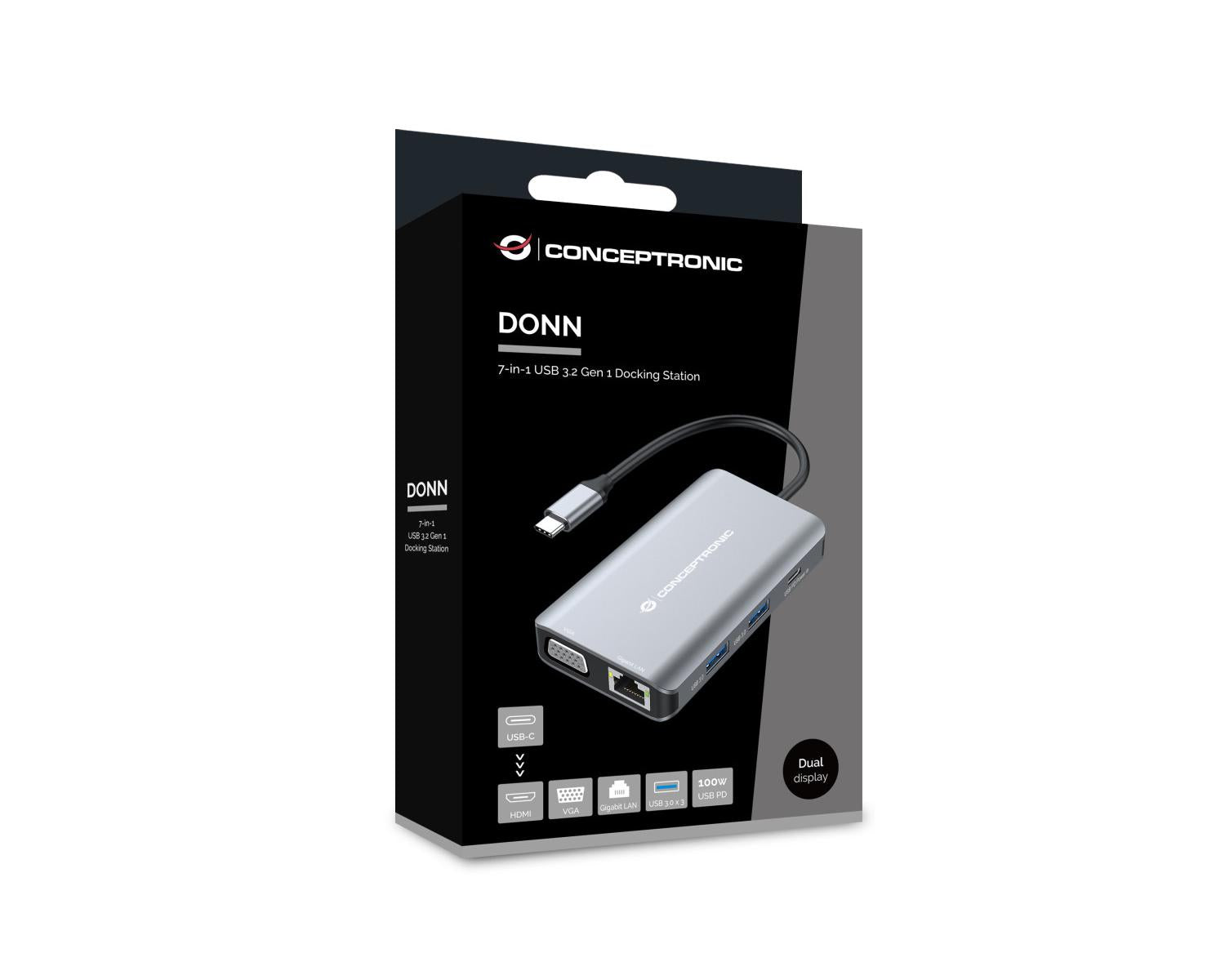 Conceptronic DONN21G replicatore di porte e docking station per laptop Cablato USB 3.2 Gen 1 (3.1 Gen 1) Type-C Grigio