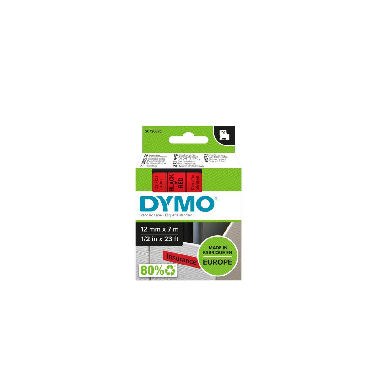 DYMO D1 Standard - Black on Red - 12mm nastro per etichettatrice