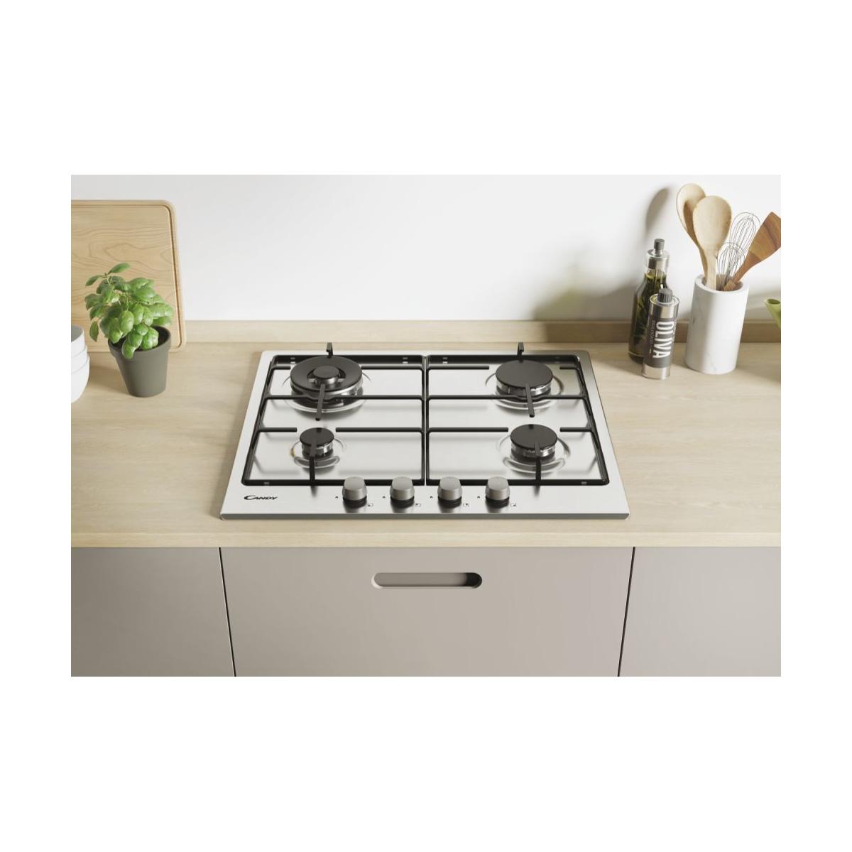 Candy CHW6BR4WX Piano Cottura Acciaio Inossidabile Da Incasso Gas 4 Fornelli