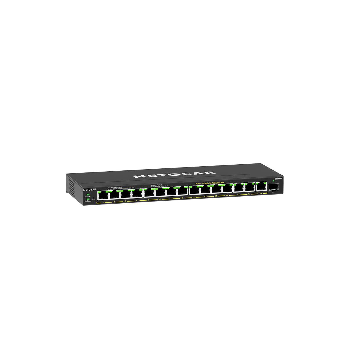 NETGEAR GS316EP-100PES switch di rete Gestito Gigabit Ethernet (10/100/1000) Supporto Power over Ethernet (PoE) Nero