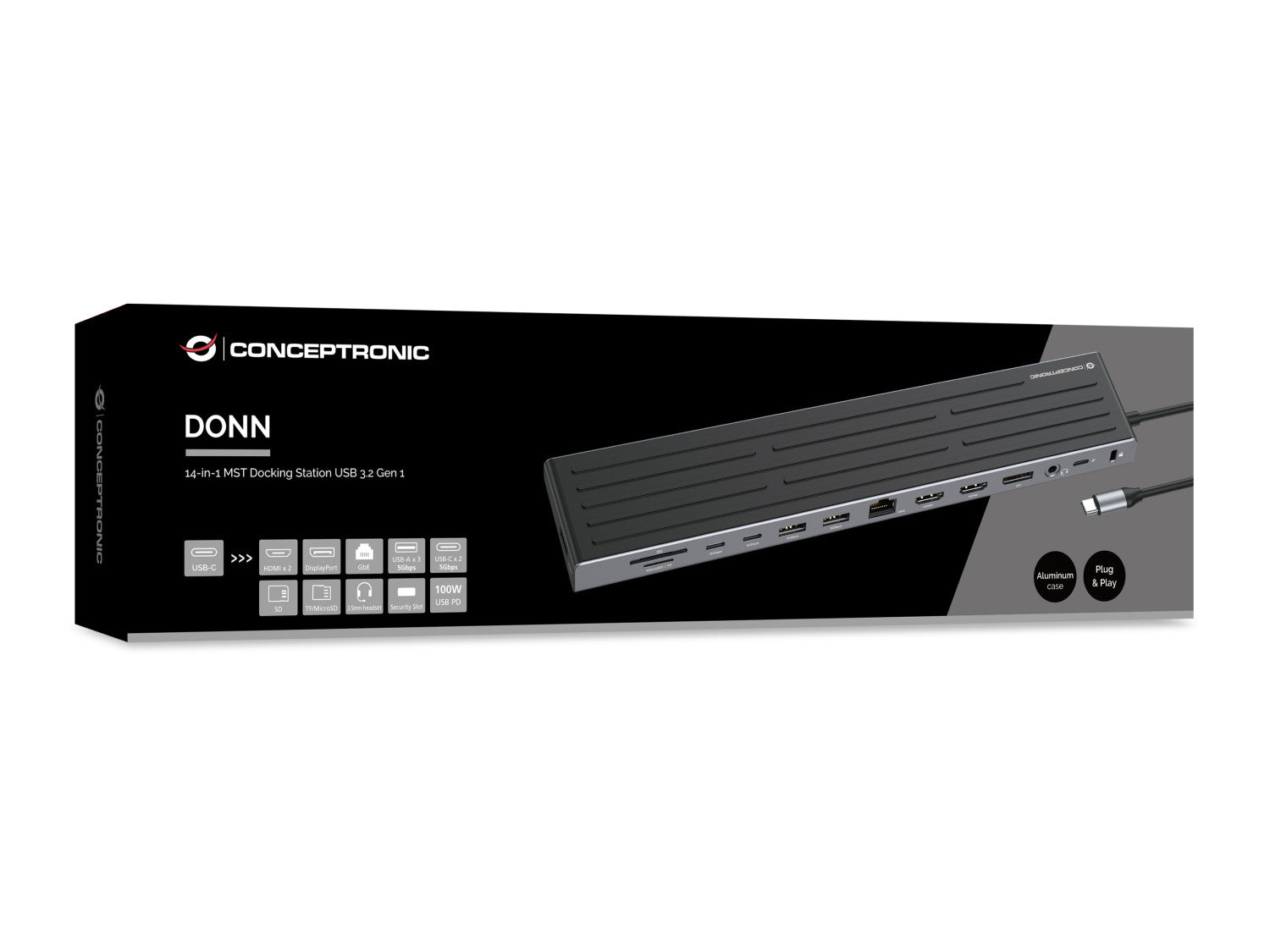Conceptronic DONN32B replicatore di porte e docking station per laptop Cablato USB 3.2 Gen 1 (3.1 Gen 1) Type-C Grigio, Argento