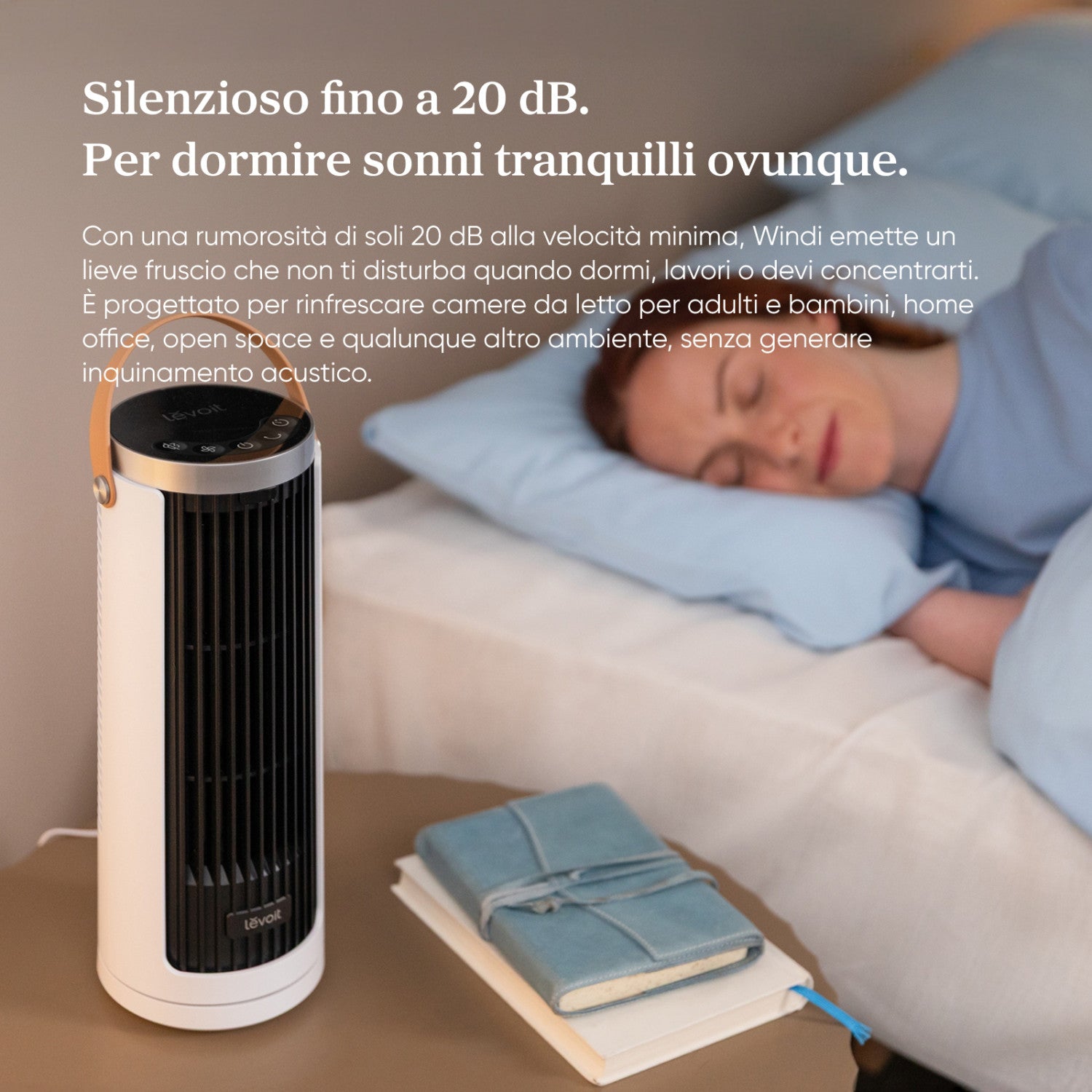 Levoit Windi Mini Plus Ventilatore a torre, 7,0 m/s, 5 velocità, timer da 1 a 12 ore, oscillazione di 90°, ricaricabile, portatile, ideale per l’uso sulla scrivania, adatto per l’uso all’aperto.