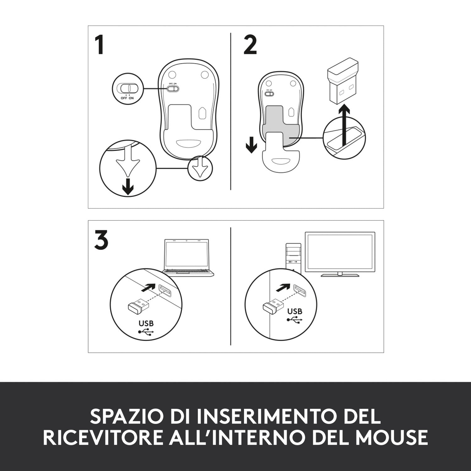 Mouse Logitech M185 Wireless 2,4 GHz con Mini Ricevitore USB 1000 DPI Ambidestro Nero Blu