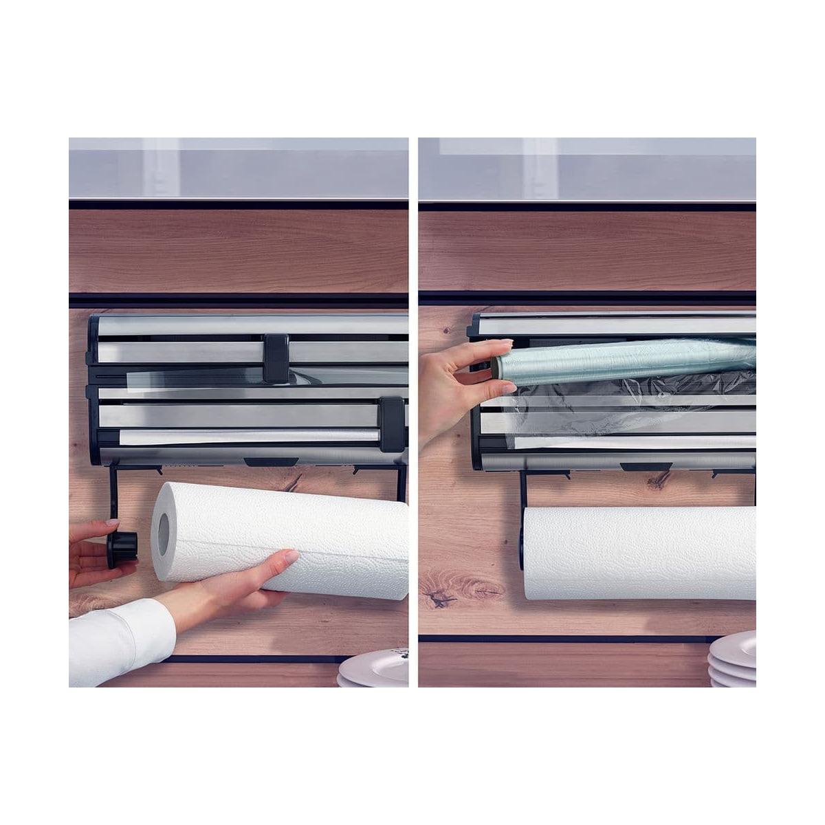 Leifheit 25793 porta asciugamani di carta Supporto per asciugamani di carta a parete Acciaio inox Nero, Acciaio inox