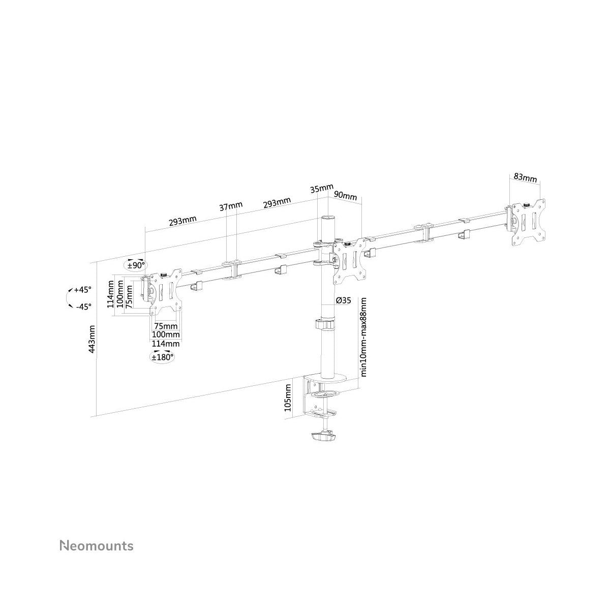 Neomounts FPMA-D550D3BLACK supporto da tavolo per Tv a schermo piatto 68,6 cm (27") Nero