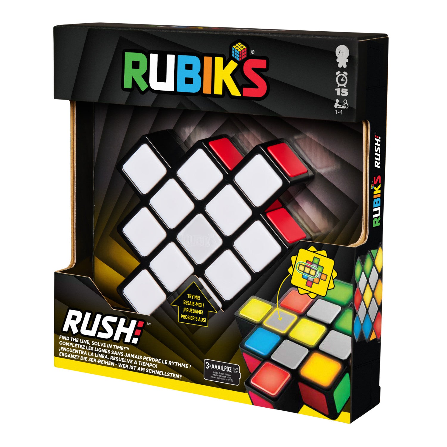 Rubik s Rush, Gioco Elettronico di Velocità e Luci, Rompicapo Interattivo Multigiocatore 1-4 Persone, Sfida di Abbinamento Colori e Memoria, Giocattolo STEM per Bambini e Adulti, Età 7