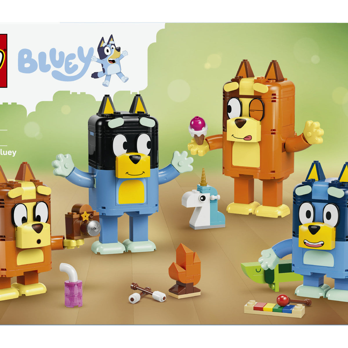 LEGO Bluey 11217 Famiglia Bluey in Mattoncini, 4 Personaggi e Accessori, 466 Pezzi, Età 5