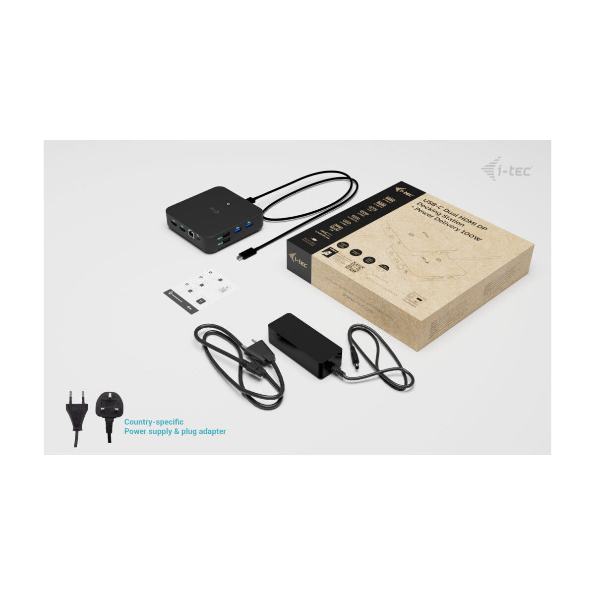 i-tec USB-C DP Dual HDMI Docking Station with Power Delivery 100 W Universal Charger 100W
