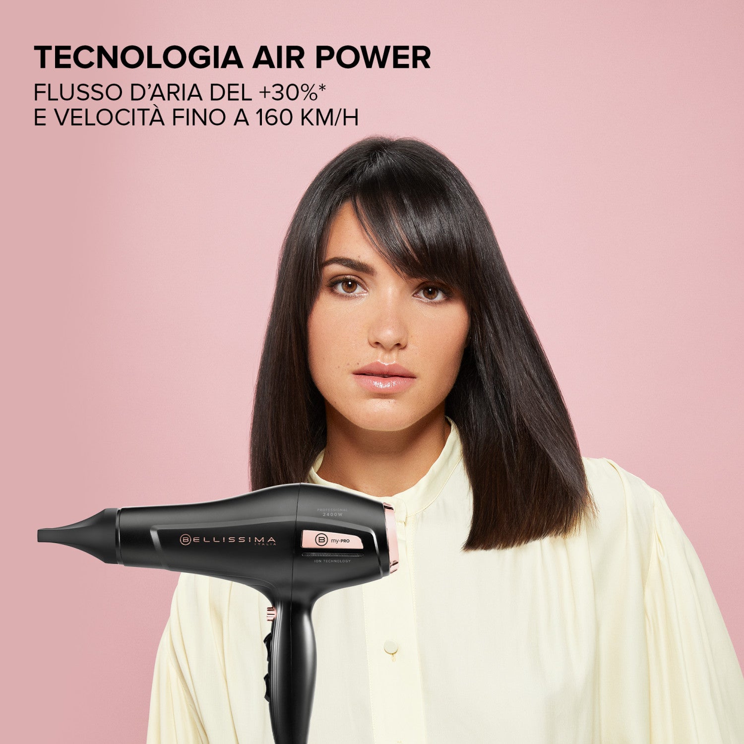 Bellissima Imetec My Pro P3 3400 Asciugacapelli, Motore professionale, Ionizzatore per Capelli morbidi e Idratati, Griglia Rivestita in Ceramica, Potenza 2400 Watt, Diffusore per capelli ricci