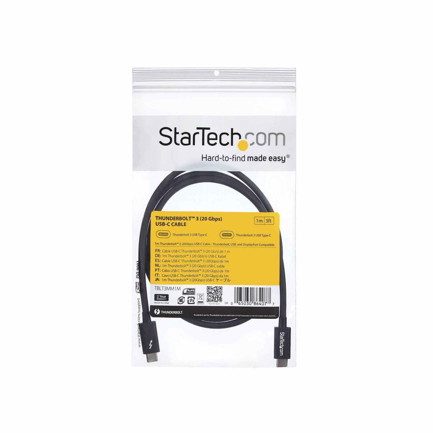 StarTech.com Cavo Thunderbolt 3 da 1m, 20Gbps, 100W PD, 4K, Certificato Thunderbolt, Compatibile con Thunderbolt 4/USB 3.2/DP Alt Mode/USB4