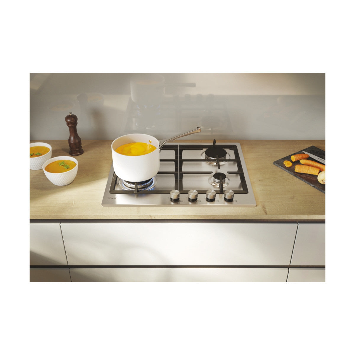 Candy Moderna CHG6BF4WTX Piano cottura Acciaio inox Da incasso 60 cm Gas 4 Fornelli