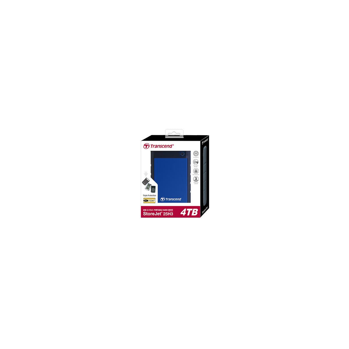 Transcend StoreJet 25H3 disco rigido esterno 4 TB Blu, Blu marino
