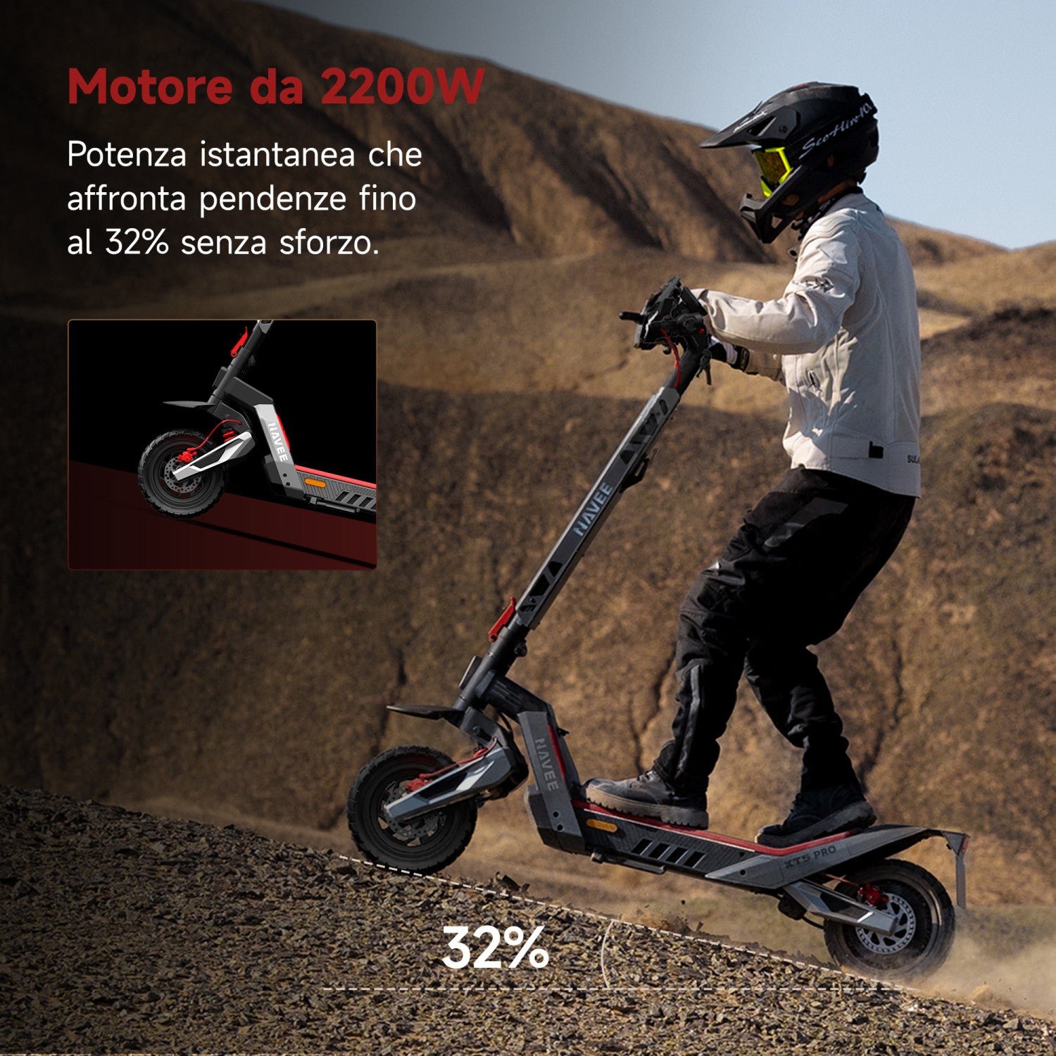 NAVEE XT5 Pro Monopattino elettrico, Potenza max 2200W, Gomme 12" Offroad, 75km Autonomia, IPX6, Doppia Sospensione a molla, Freni tripli, Frecce direzionali e Faro da 9W
