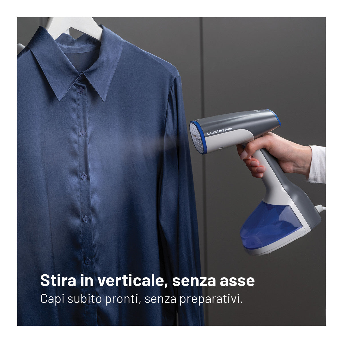 Imetec Steam Easy Express, ferro da stiro portatile verticale, piastra acciao, pronto in 30pollicipollici, tasto erogazione vapore continuo, vapore continuo 25-30 g, serbatoio 250 ml, 1500 W