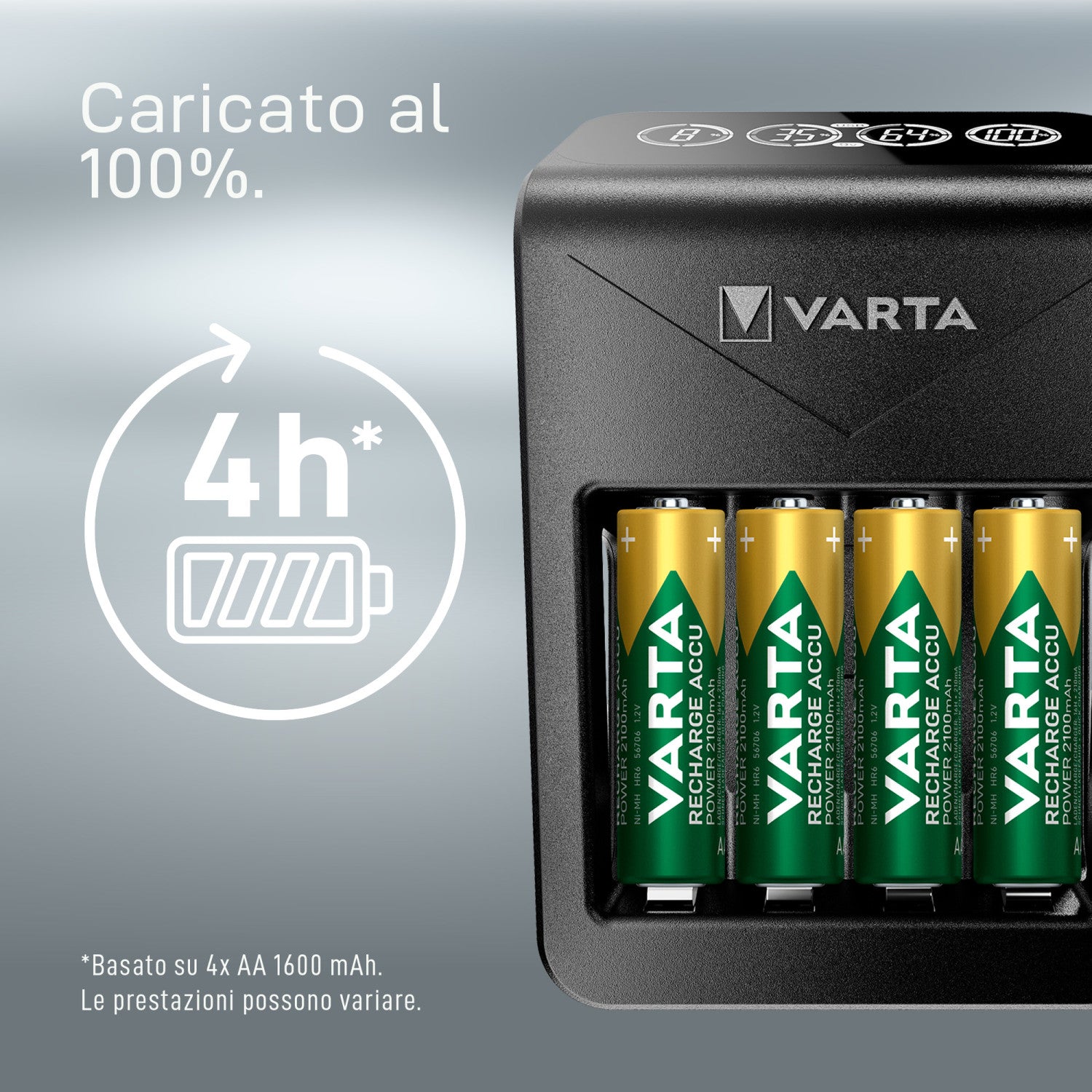 Varta LCD Plug charger AA e AAA Batterie ricaricabili NiMH incl. 4x AA 2100 mAh accu nero