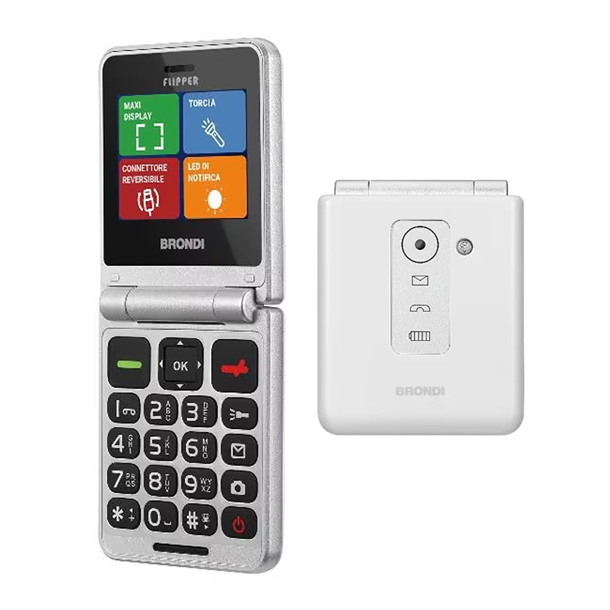 BRONDI Telefono Flipper White Metal 2.4 pollici 800mah Dual Sim