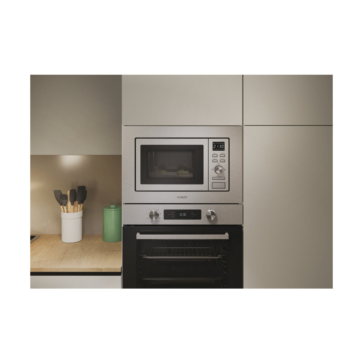 Candy CA38FMW8NG Argento Solo microonde Da incasso 17 L