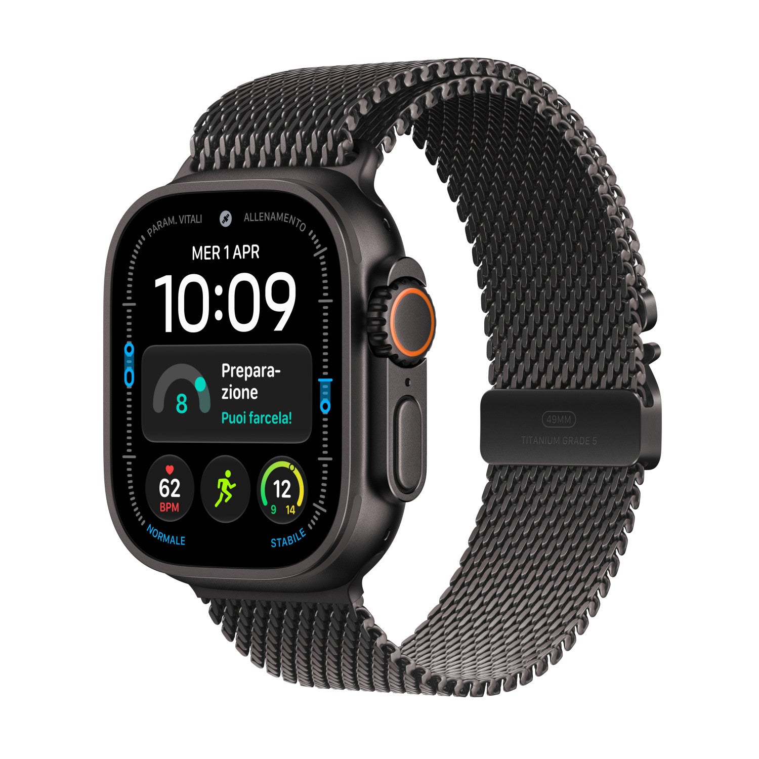 Apple Watch Ultra 4 GPS + Cellular, Cassa 49 mm in titanio nero con Loop in maglia milanese in titanio nero - L