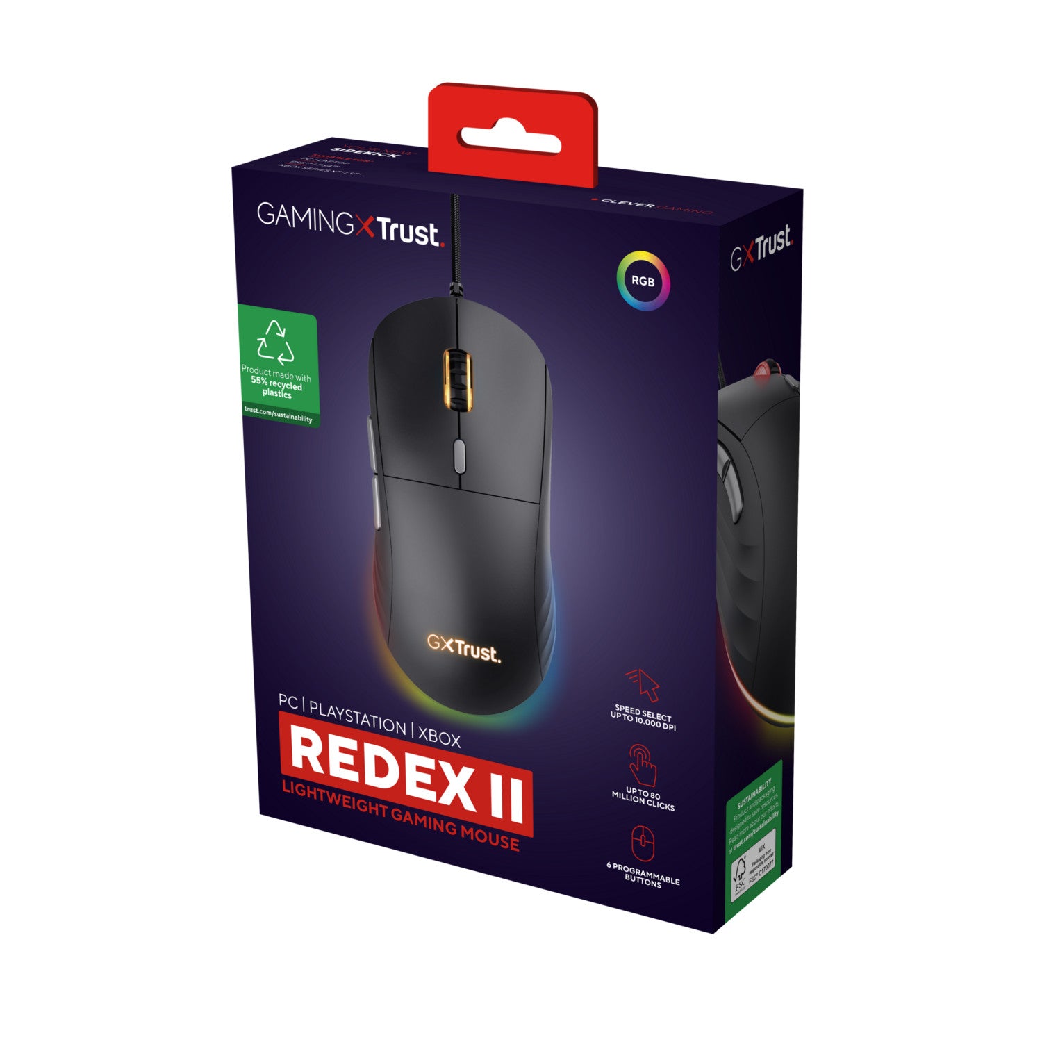 Trust GXT 925 REDEX II mouse Giocare Mano destra USB tipo A Laser 10000 DPI