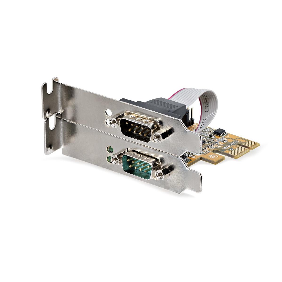 StarTech.com Scheda seriale PCI Express a due porte - Scheda di interfaccia seriale da PCIe a 2x RS232 (DB9)- Scheda PCIe con staffe standard o a basso profilo - 16C1050 UART - Ritenzione COM - Windows e Linux
