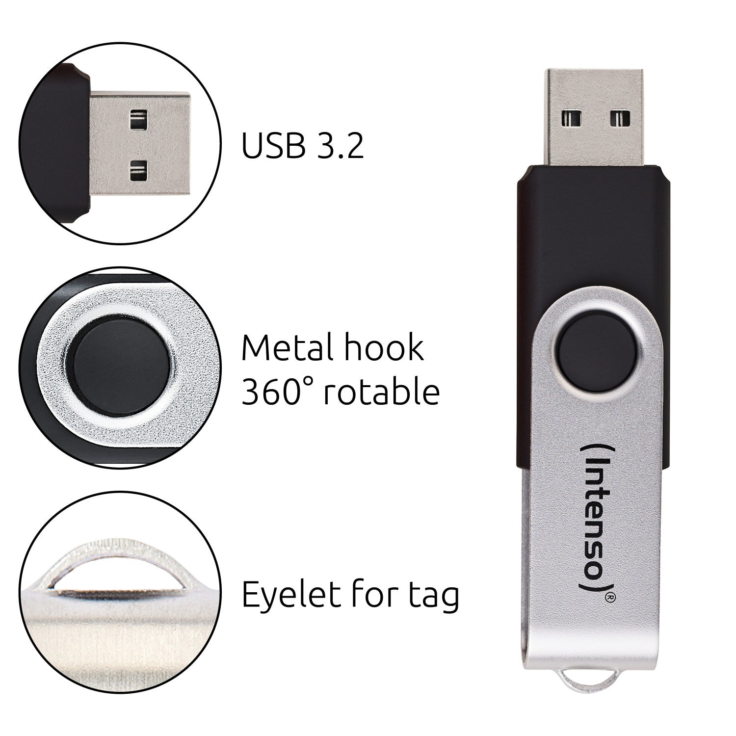 Intenso USB 64GB OFFICE LINE 3.2 Gen1 Silver-Black unità flash USB USB tipo A 3.2 Gen 1 (3.1 Gen 1) Nero, Argento