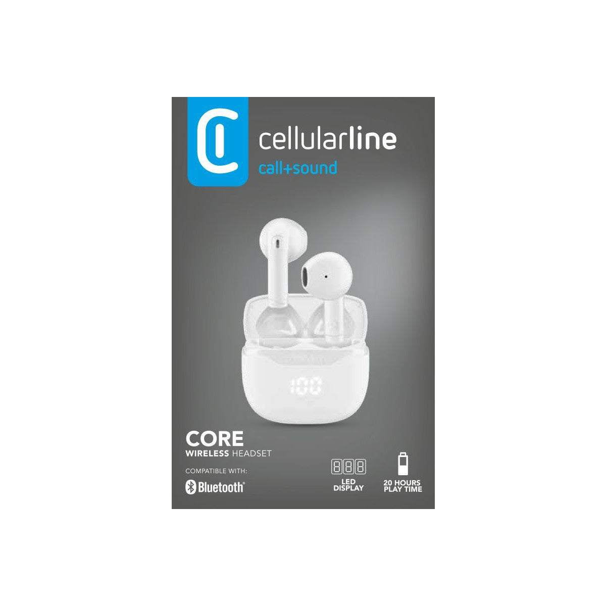 Cellularline Core Auricolare Bluetooth TWS con custodia di ricarica e display led