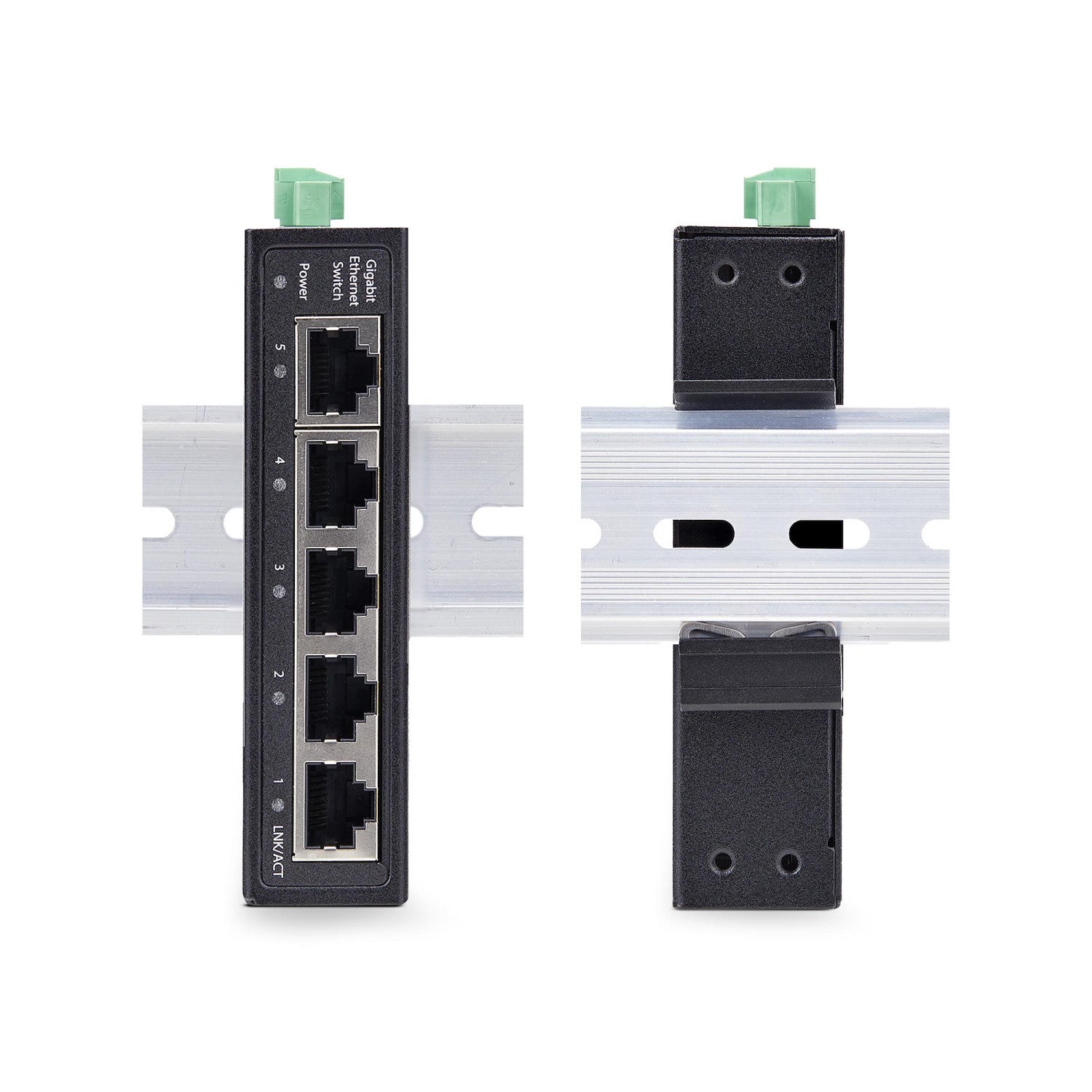 StarTech.com Switch di Rete Industriale non gestito a 5 porte, 100/1000 Ethernet, montaggio su guida DIN/parete, Switch Gigabit IP30 robusto, -40 - 75 C, 9 60V CC, TAA