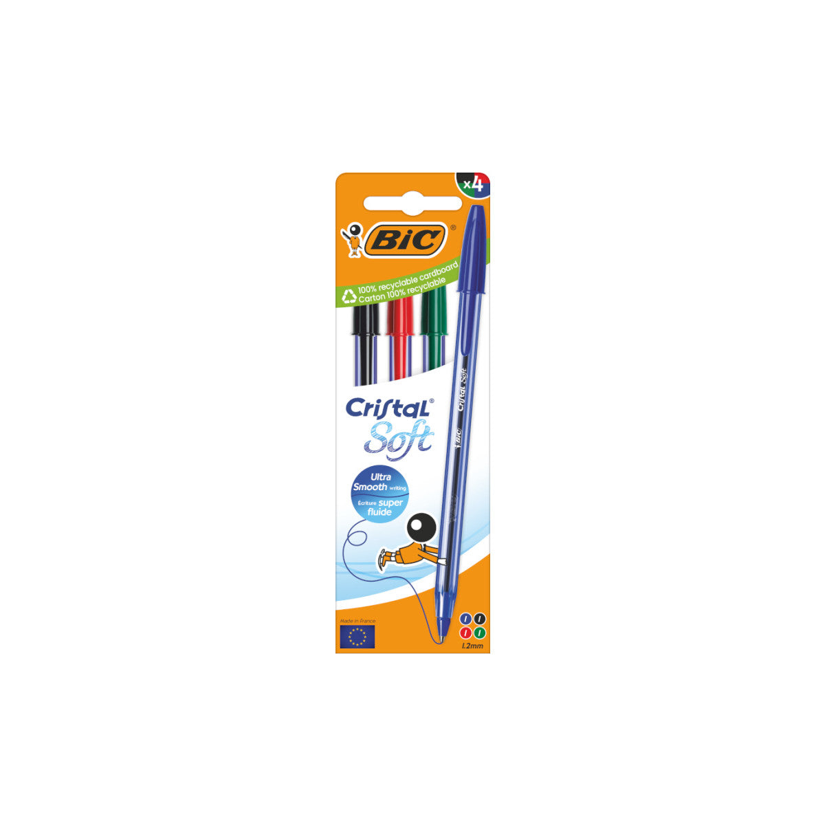 BIC Cristal Soft Nero, Blu, Verde, Rosso Penna a sfera Medio 4 pz