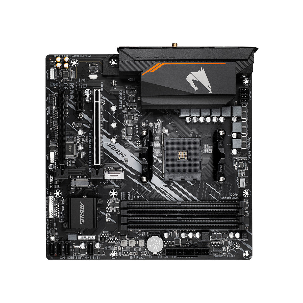 GIGABYTE B550M AORUS ELITE AX Scheda madre - CPU AMD Ryzen 5000, VRM a 5 3 fasi, fino a 4733 MHz DDR4, 1xPCIe 4.0 1xPCIe 3.0 M.2, Wi-Fi 6E, LAN 1GbE, USB 3.2 Gen 1