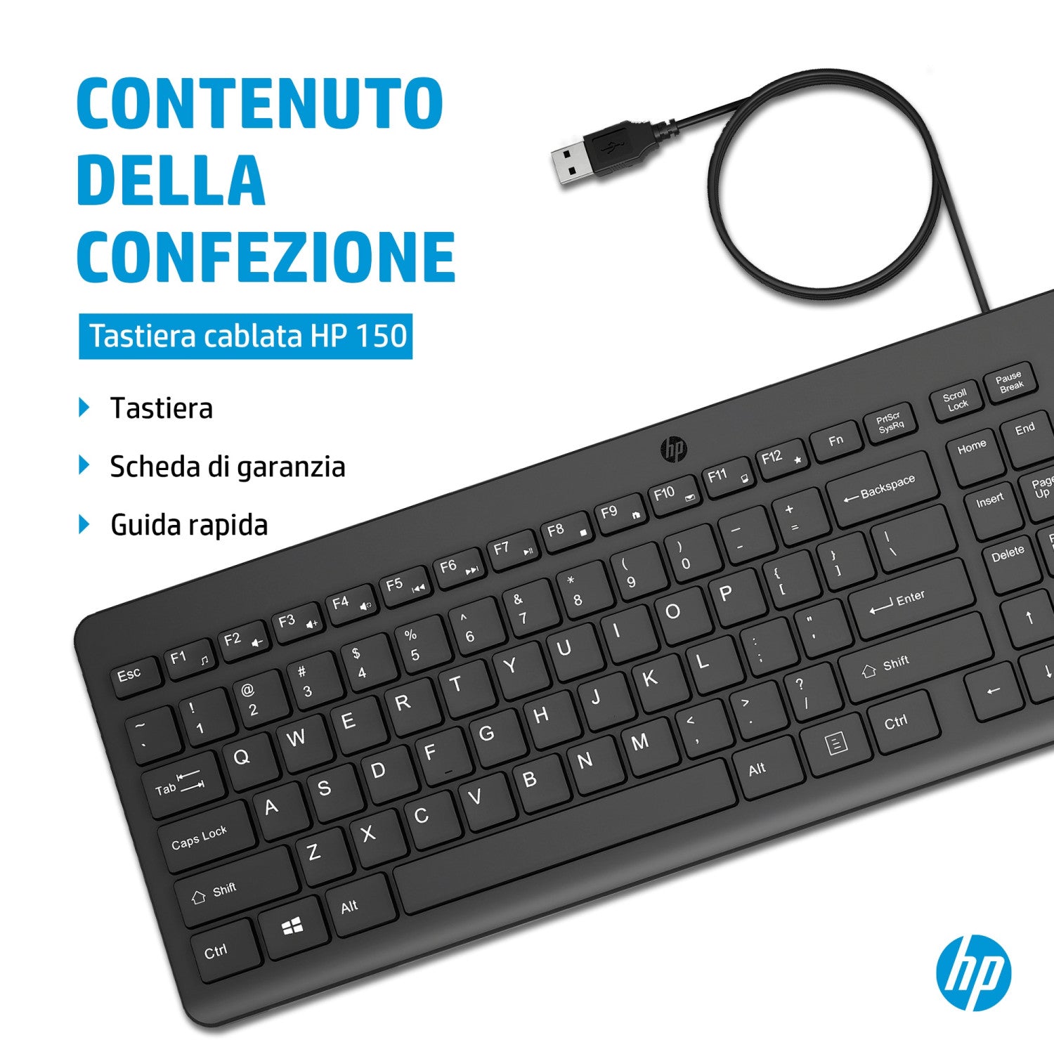 HP 150 Wired Keyboard tastiera USB Nero
