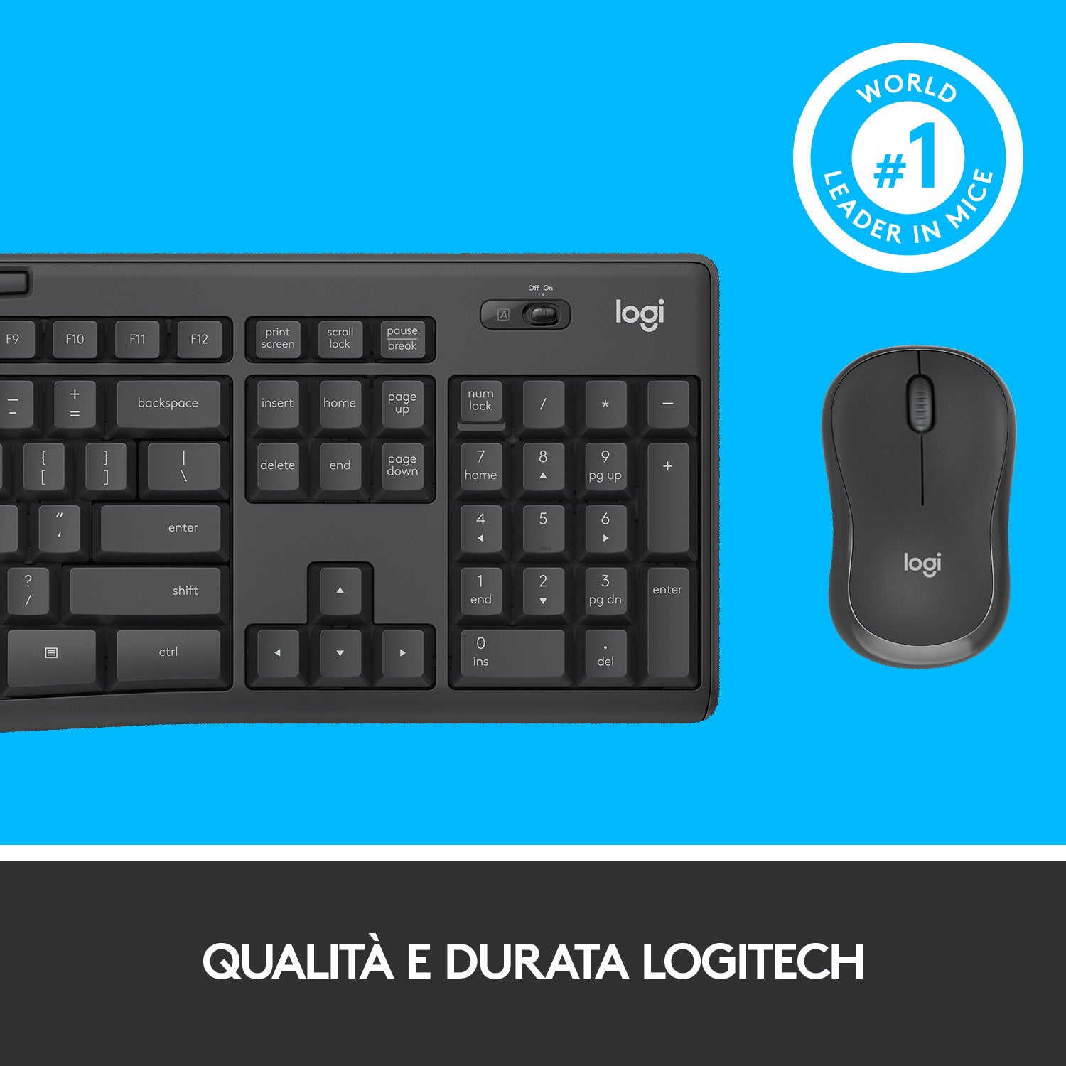 Logitech MK295 Kit Mouse e Tastiera Wireless Tecnologia SilentTouch, Tastierino Numerico, Tasti Scelta Rapida, Tracciamento Ottico Avanzato, Ricevitore USB Nano, Senza Lag, Meno 90 di Rumore
