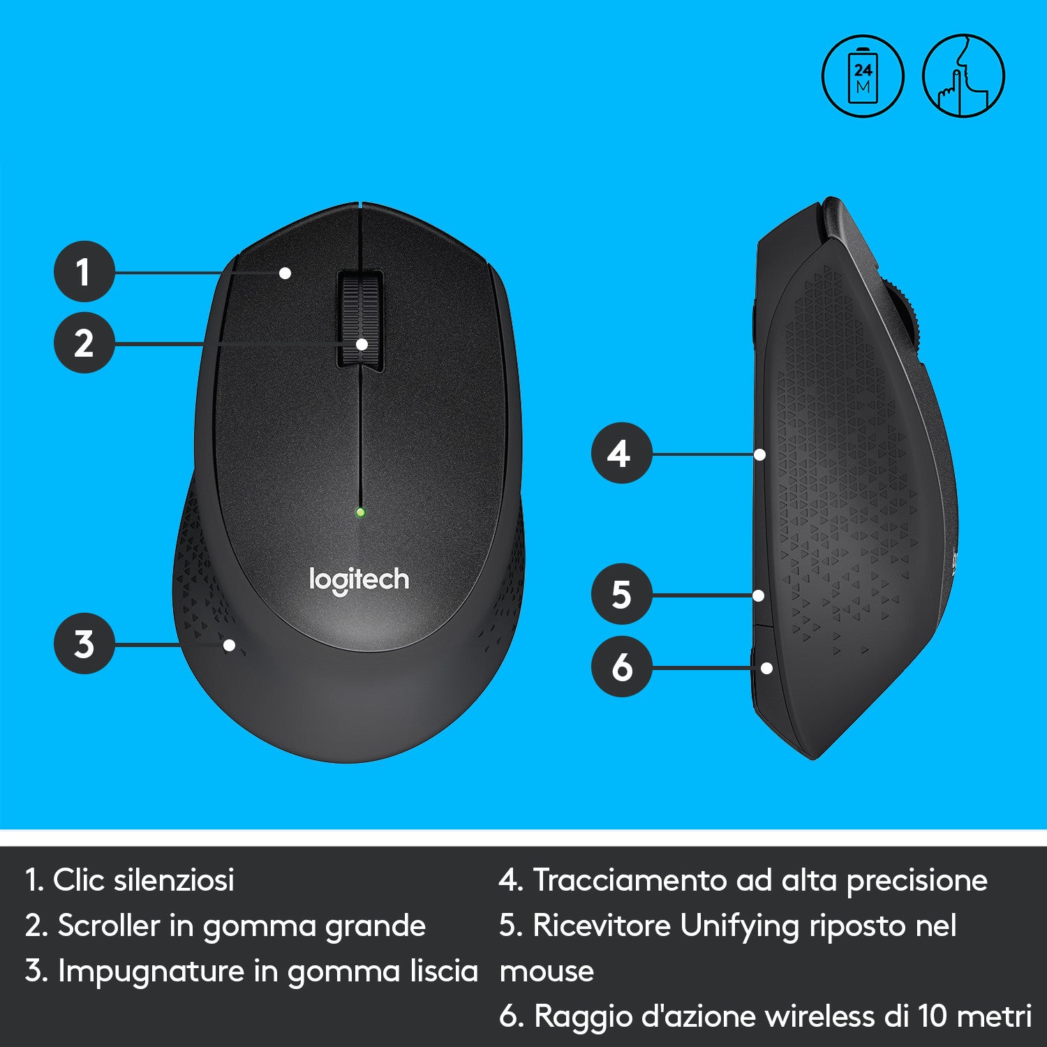 Logitech M330 Silent Plus mouse Mano destra RF Wireless Meccanico 1000 DPI