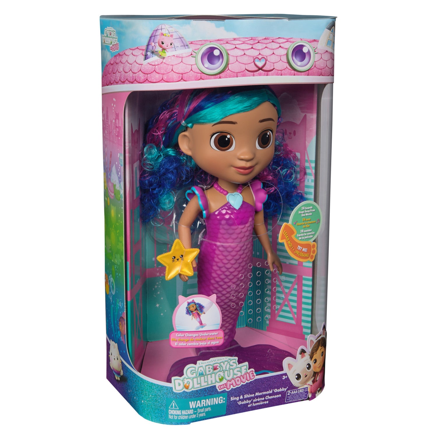 Gabby's Dollhouse The Movie Sirena Gabby che canta e si illumina, Bambola Sirena Impermeabile con Luci e Suoni Giocattolo per Bambine e Bambini dai 3 anni in su