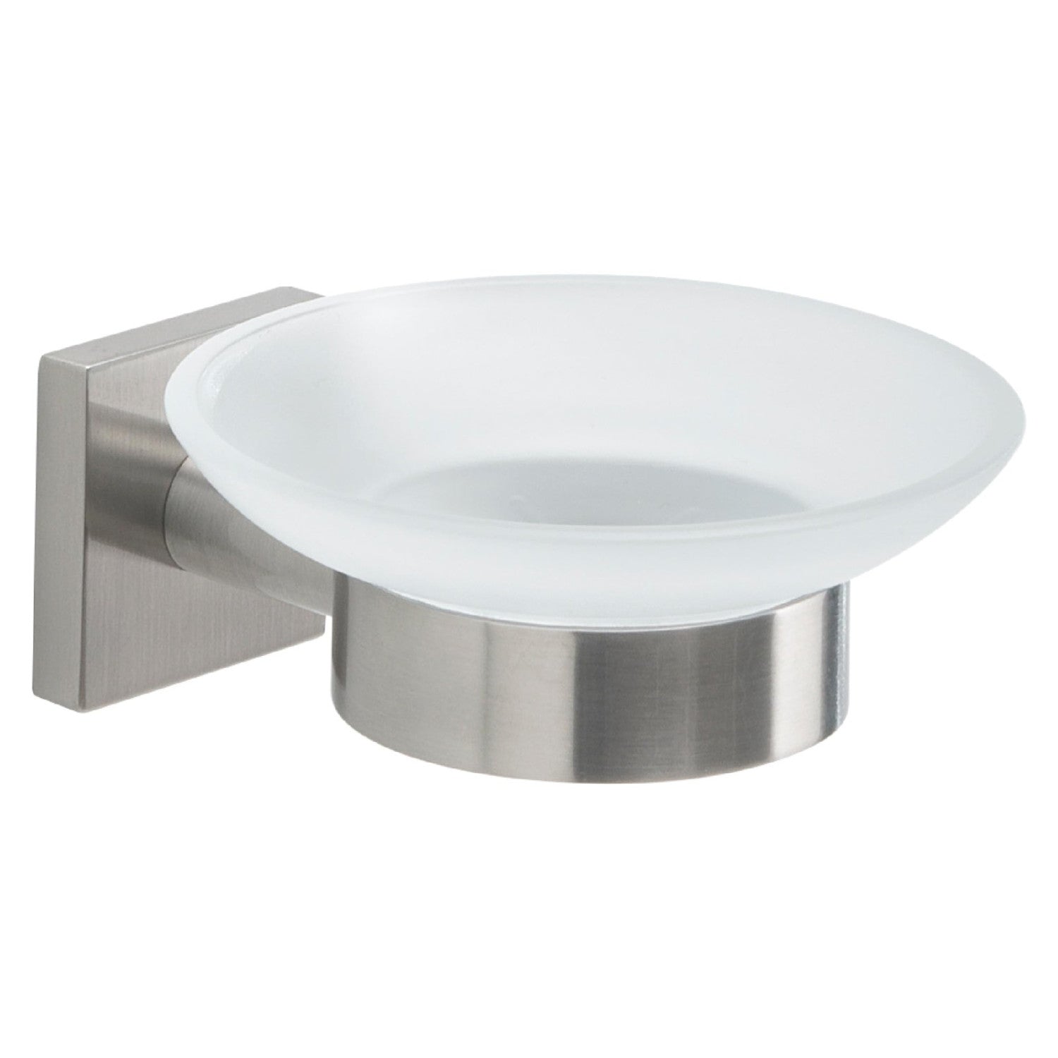 Gedy Portasapone Da Parete Serie Fuji FJ11 Acciaio Inox AISI 304 Con Contenitore In Vetro Satinato Finitura Spazzolata
