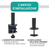 Overmust Braccio Singolo Per Monitor 13-32", Regolabile In Altezza 410mm, Capacità 10 Kg, Estensione 460mm, Vesa 75x75/100x100, Nero