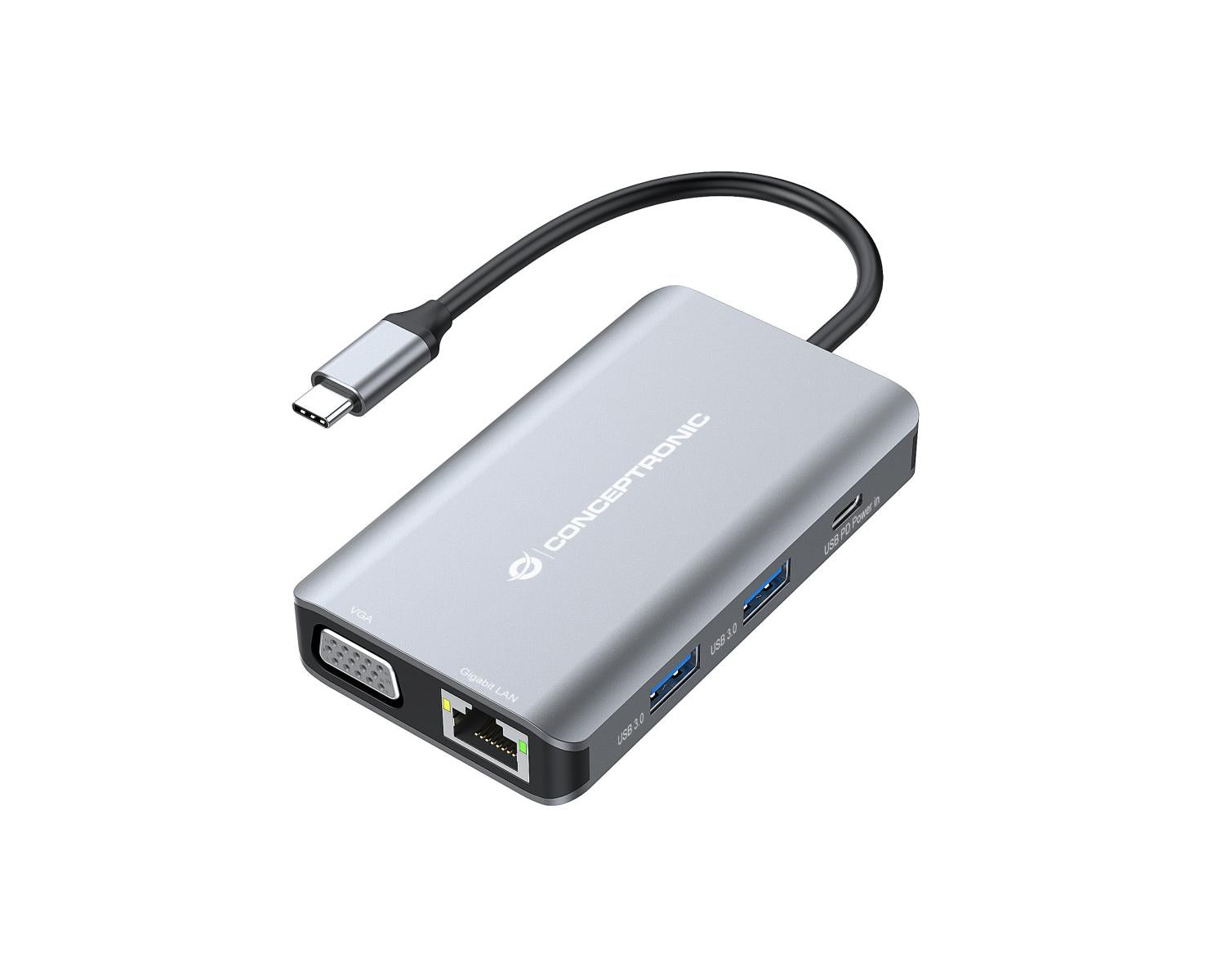 Conceptronic DONN21G replicatore di porte e docking station per laptop Cablato USB 3.2 Gen 1 (3.1 Gen 1) Type-C Grigio