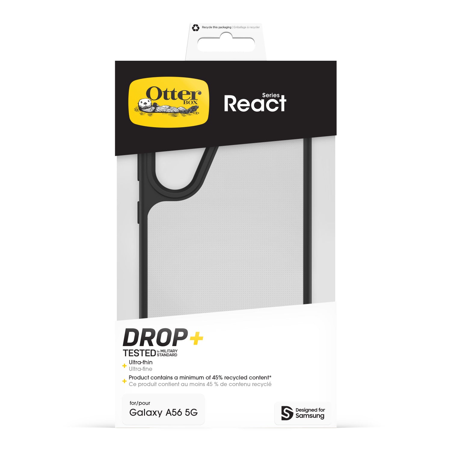 OtterBox React Series per Samsung Galaxy A56 5G, trasparente/nero