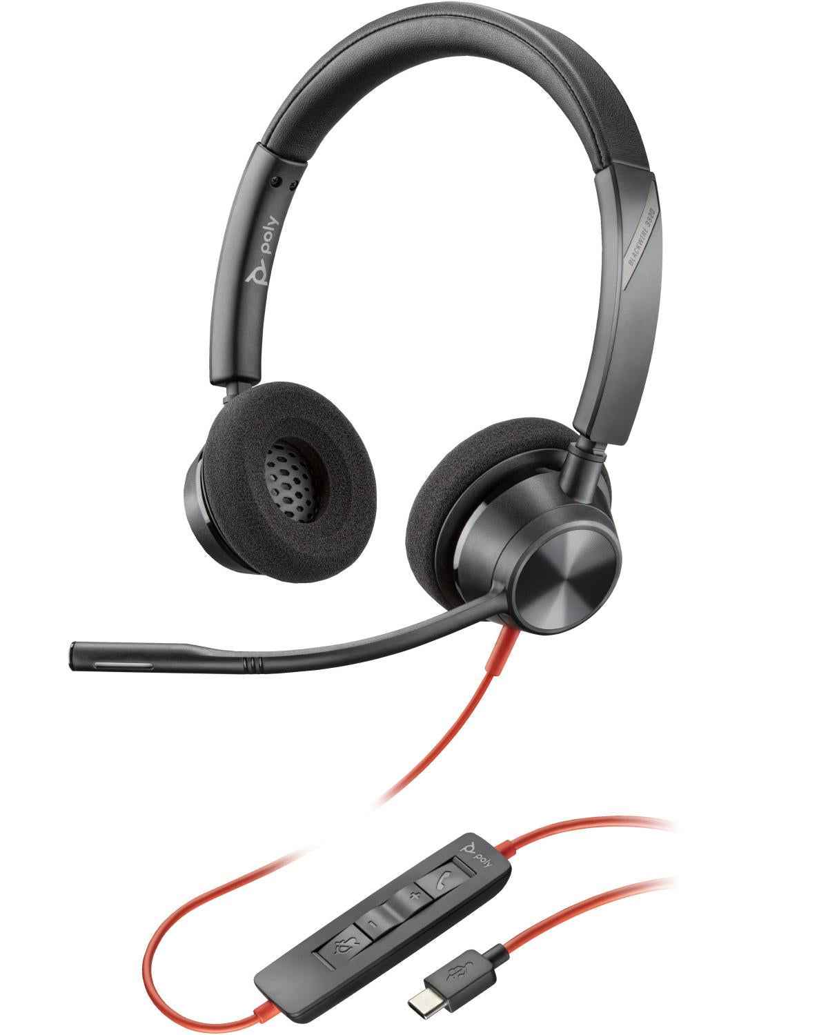 POLY Cuffie stereo Blackwire 3320 con connettore USB-C adattatore USB-C/A