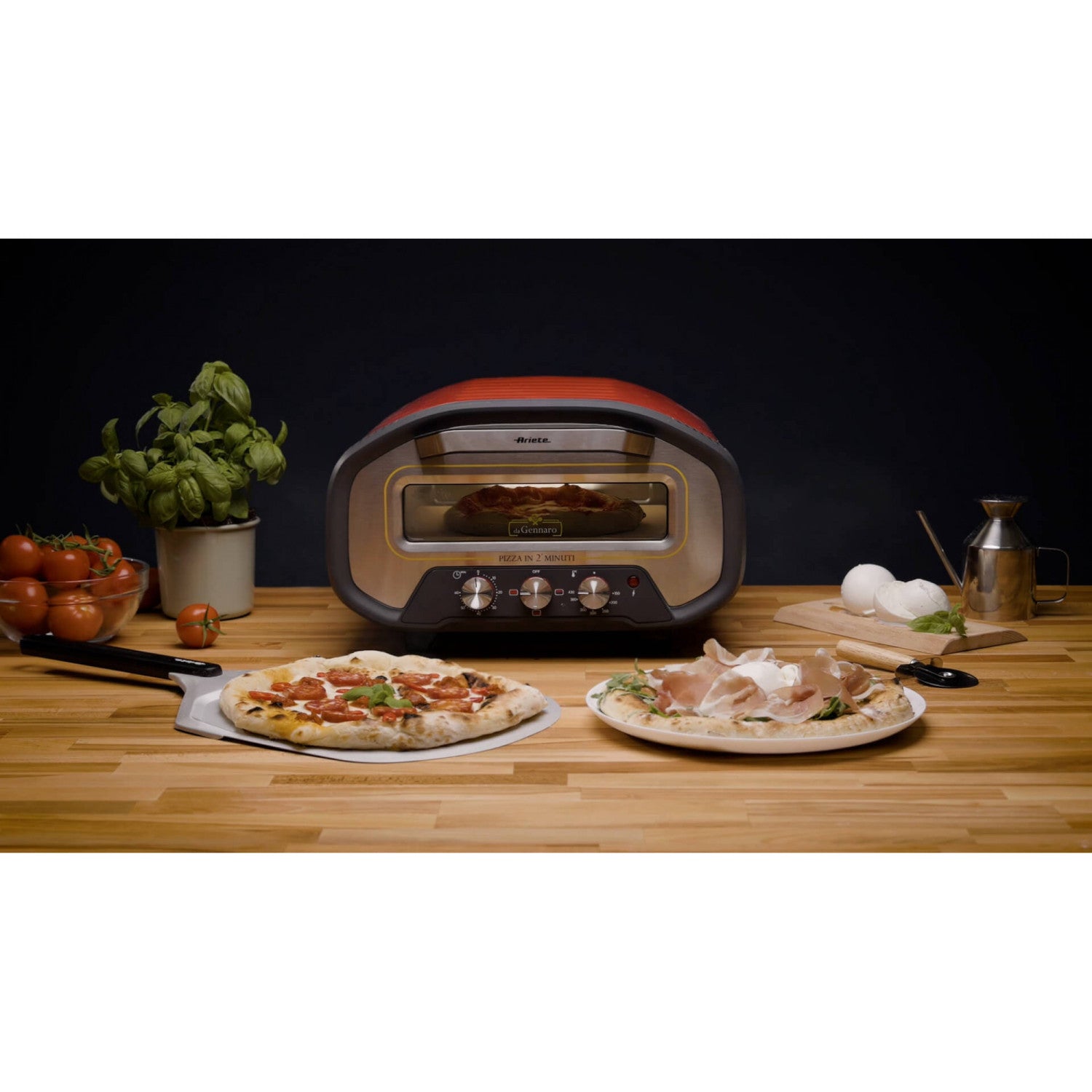 Ariete 3901 Da Gennaro, Forno per pizza, 2200W, Temperatura 430 C, 2 minuti di cottura, Pietra refrattaria, Rosso