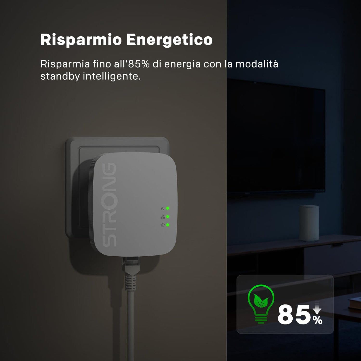 Strong Kit Powerline 600 Duo Mini PL600MDUO, 2 Adattatori, HomePlug AV2, 600 Mbps, Crittografia AES 128 Bit, Porte LAN RJ-45