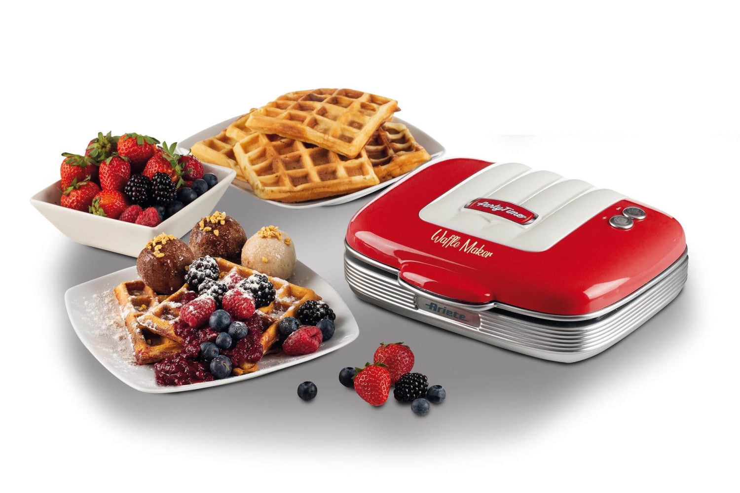 Ariete 1973 Waffle Maker Party Time - Piastra Elettrica per Waffle - Piastre Antiaderenti - 700 Watt - Rosso