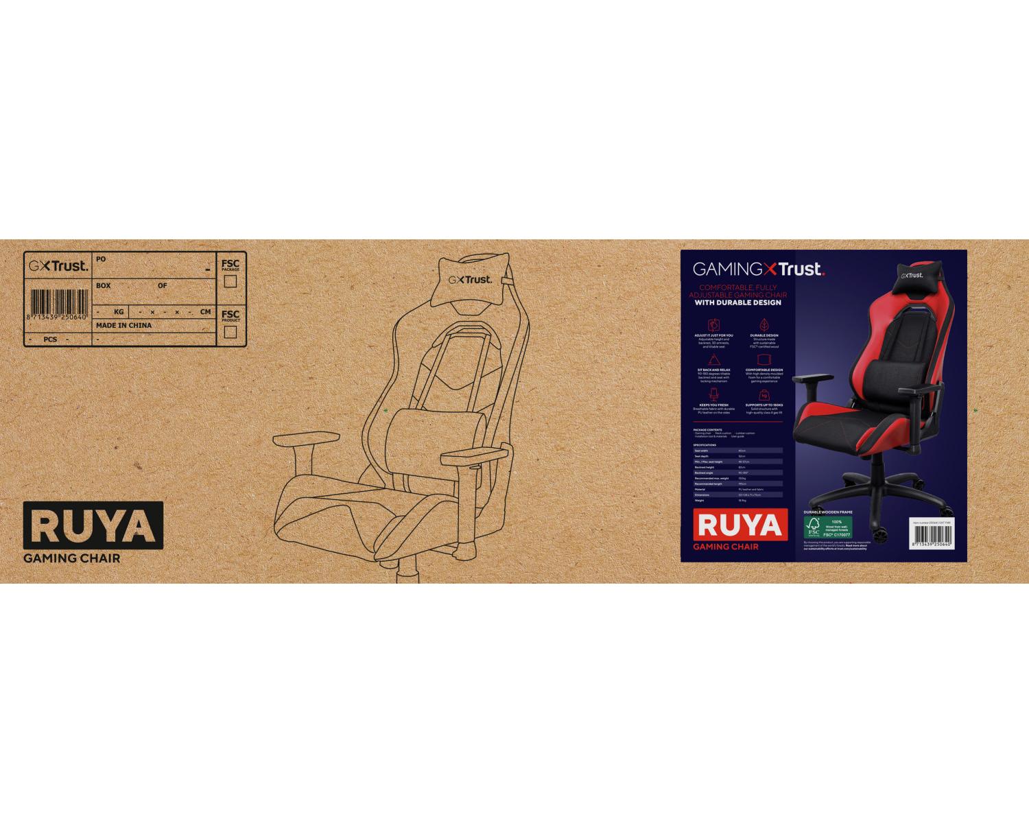 Trust GXT 714 RUYA Sedia per gaming universale Nero, Rosso