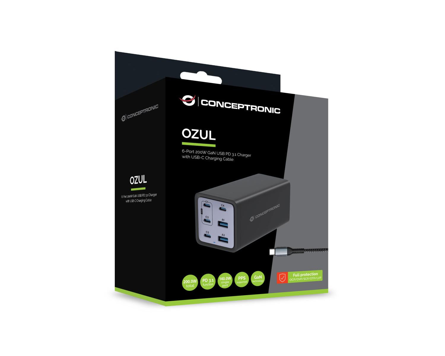 Conceptronic OZUL06BE Caricabatterie per dispositivi mobili Universale Nero AC Ricarica rapida Interno