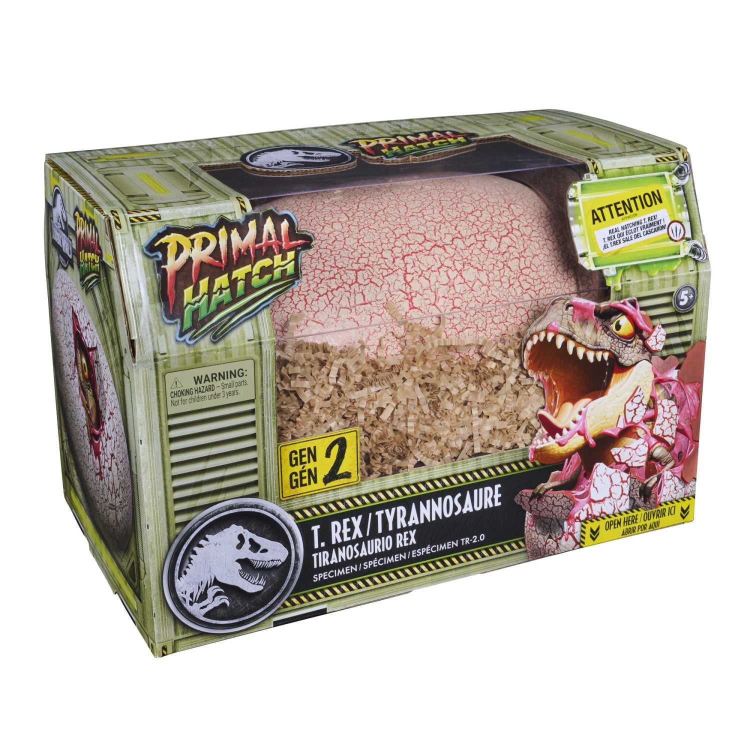 Jurassic World Primal Hatch, dinosauro giocattolo interattivo e uovo, fai schiudere e addestra il tuo cucciolo di dinosauro dotato di oltre 100 suoni e reazioni, giocattoli per bambini e bambine dai 5 anni in su