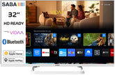 SABA SA32WHM10VDA SMART TV Bianco 32" HD READY, Sistema operativo VIDAA, Triplo tuner DVBT2/C/S2 HEVC MAIN10, Certificato TivuSAT, Piedistallo centrale, Dolby Audio