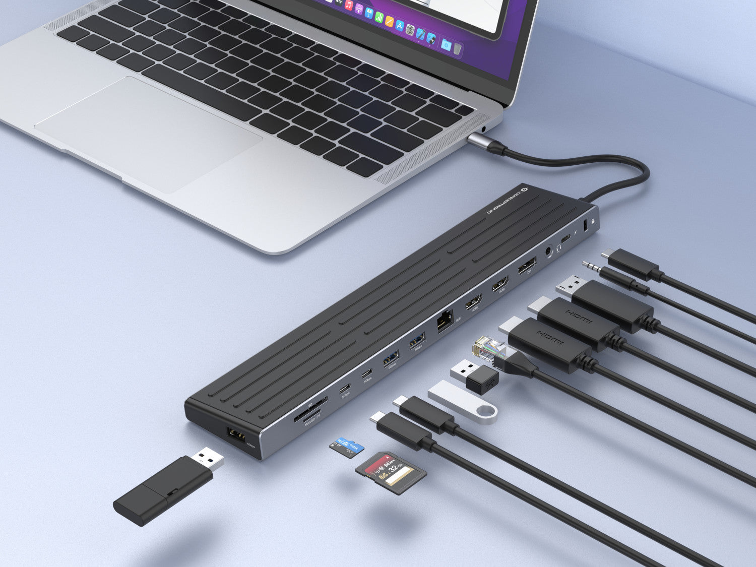 Conceptronic DONN32B replicatore di porte e docking station per laptop Cablato USB 3.2 Gen 1 (3.1 Gen 1) Type-C Grigio, Argento