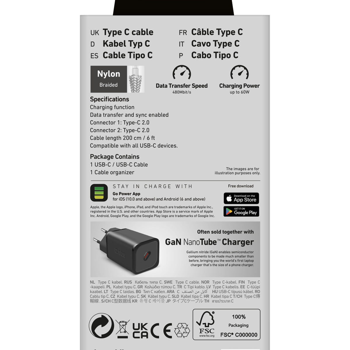 SBS TECABLETISSUE2G cavo USB 2 m USB C Grigio